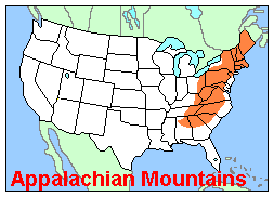 Map, Location of the Appalachians